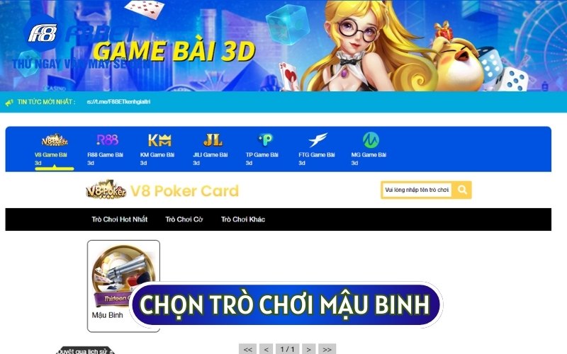 Tại đây bạn hãy tìm game MẬU BINH hoặc gõ trực tiếp trên thanh tìm kiếm